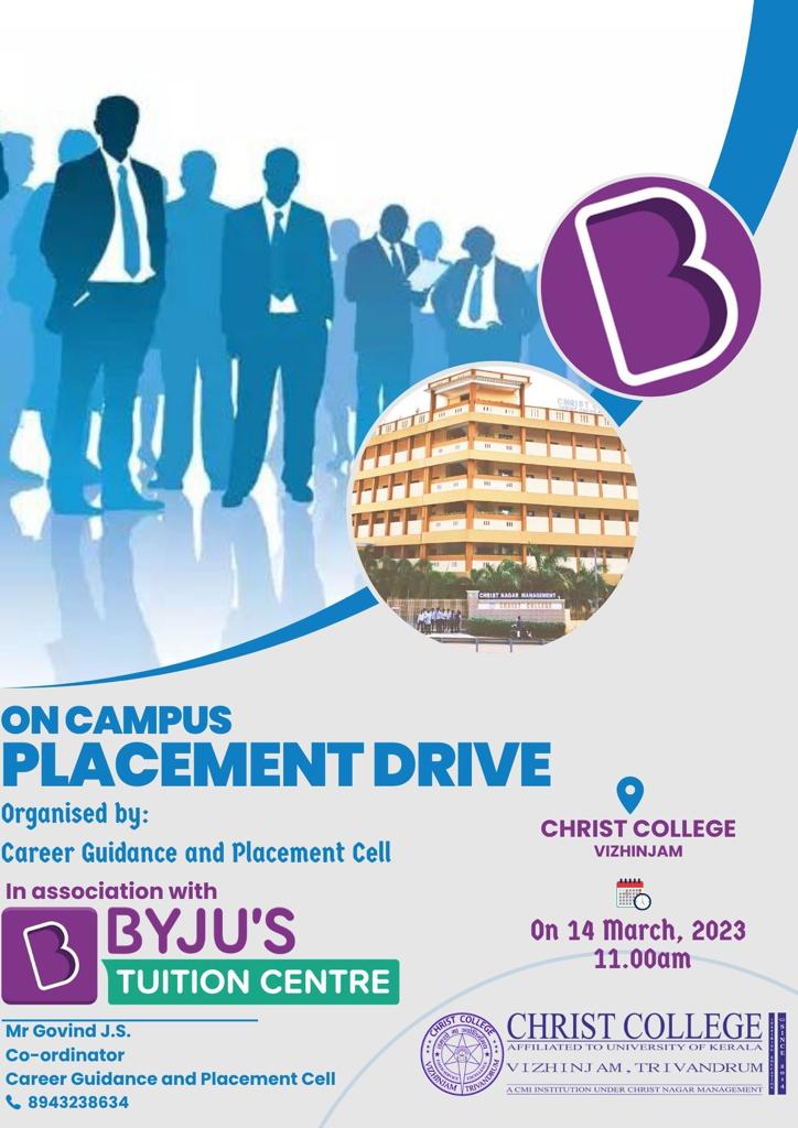 ON CAMPUS PLACEMENT DRIVE –                              IN ASSOCIATION WITH BYJUS