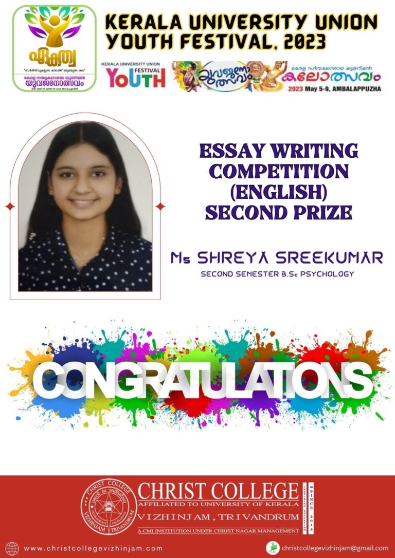 KERALA UNIVERSITY YOUTH FESTIVAL 2023 – ESSAY WRITING(ENGLISH) SECOND PRIZE